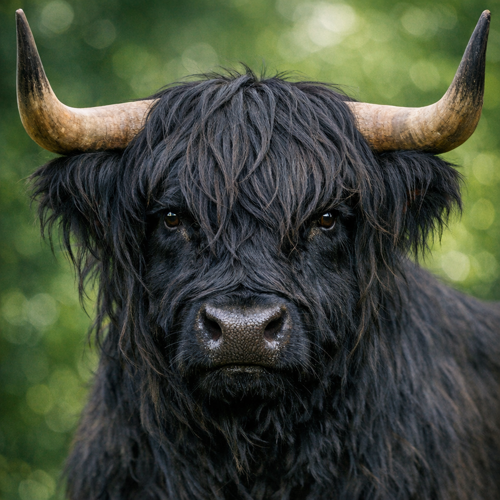 Black Highland cow portrait