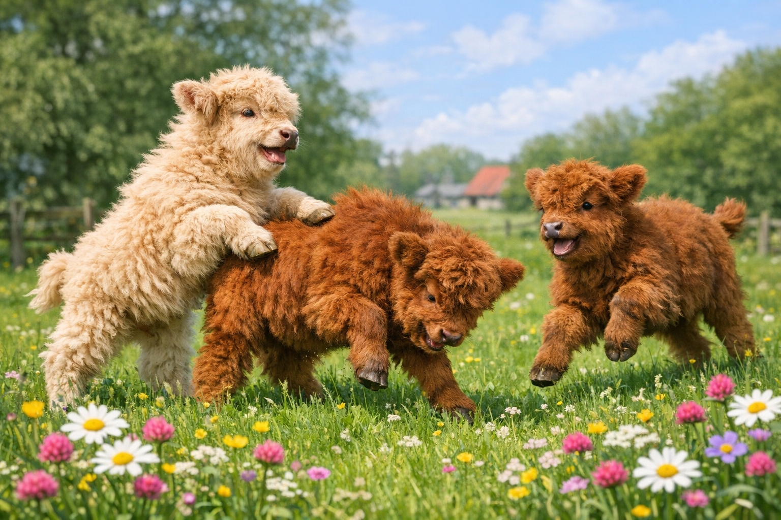 Highland calves playing