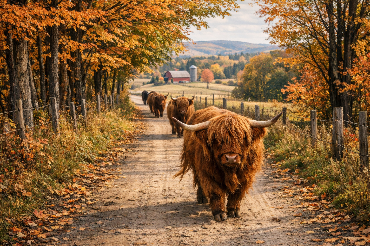Cattle on farm road